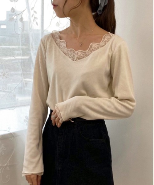 apres jour（アプレジュール）の「レースリブインナー【ZOZOTOWN限定アイテム】（Tシャツ/カットソー・レディース・アイボリー/ブラック・X-LARGE/フリー）」の5枚目の写真