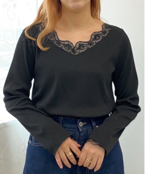 apres jour（アプレジュール）の「レースリブインナー【ZOZOTOWN限定アイテム】（Tシャツ/カットソー・レディース・アイボリー/ブラック・X-LARGE/フリー）」の7枚目の写真