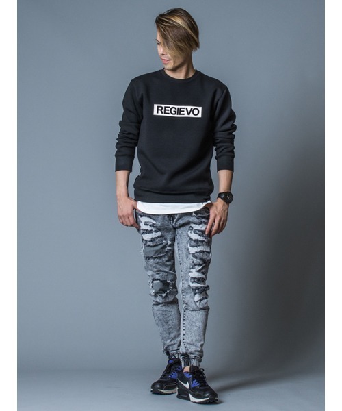 REGIEVO(レジエボ)の「REGIEVO ロゴ入りトレーナー セットアップ(スウェット・メンズ・ブラック/オフホワイト・S/M/L/XL)」の6枚目の写真