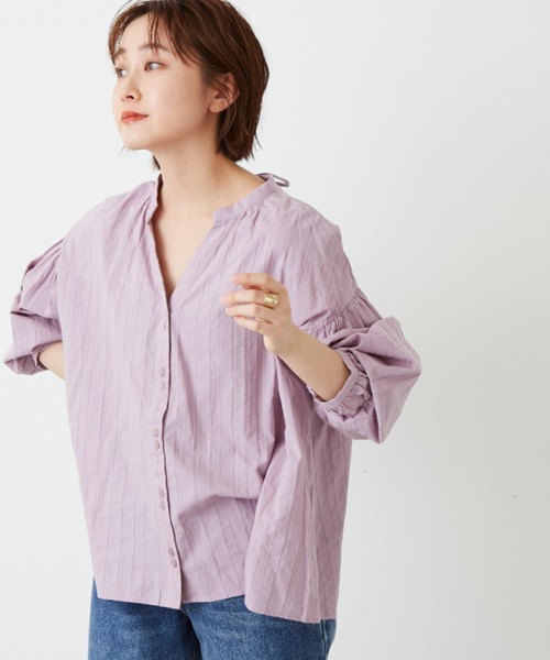 Auntie Rosa Holiday（アンティローザホリデー）の「バックリボンスキッパーブラウス（シャツ/ブラウス・レディース・ナチュラル/カーキ/パープル・FREE）」の3枚目の写真