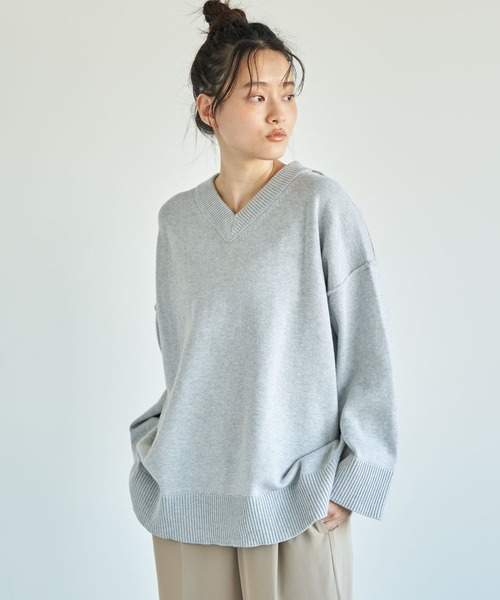 AMERICAN HOLIC（アメリカンホリック）の「VネックニットBIGプルオーバー ＊（ニット/セーター・レディース・チャコールグレー/アイボリー/ミント/モカ/LT.Gray・FREE）」の5枚目の写真