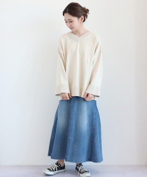 AMERICAN HOLIC（アメリカンホリック）の「VネックニットBIGプルオーバー ＊（ニット/セーター・レディース・チャコールグレー/アイボリー/ミント/モカ/LT.Gray・FREE）」の13枚目の写真