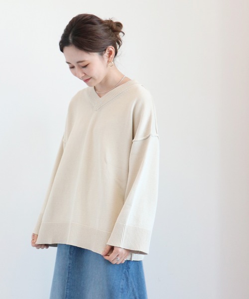 AMERICAN HOLIC（アメリカンホリック）の「VネックニットBIGプルオーバー ＊（ニット/セーター・レディース・チャコールグレー/アイボリー/ミント/モカ/LT.Gray・FREE）」の11枚目の写真