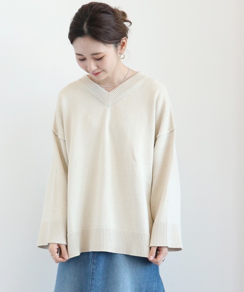 AMERICAN HOLIC（アメリカンホリック）の「VネックニットBIGプルオーバー ＊（ニット/セーター・レディース・チャコールグレー/アイボリー/ミント/モカ/LT.Gray・FREE）」の15枚目の写真