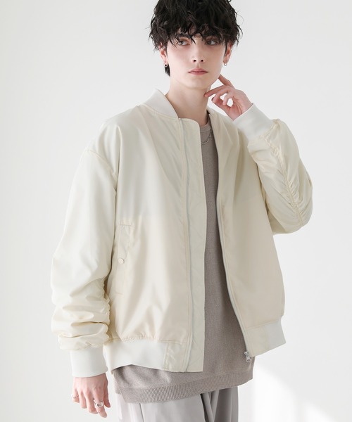 ASTRONOMY（アストロノミー）の「ビッグシルエット袖シャーリングアーバンMA-1ブルゾン（MA-1・メンズ・ブラック/ネイビー/カーキ/モカ/杢グレー/ブラウン/チャコール/アイボリー・S/M/L/XL/XXL）」の10枚目の写真