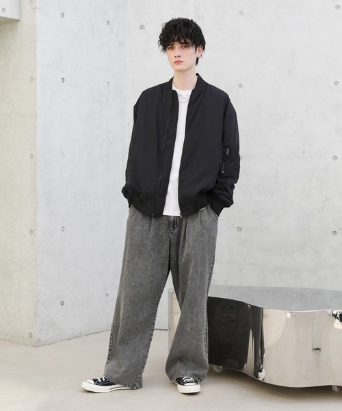 セール】ビッグシルエット袖シャーリングアーバンMA-1ブルゾン（MA-1