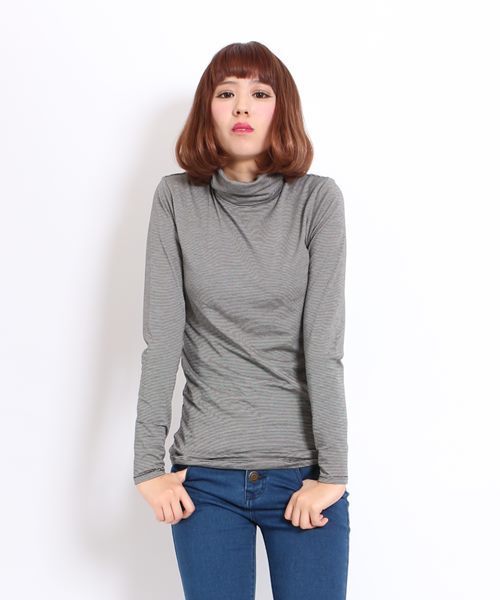 GIORDANO（ジョルダーノ）の「[GIORDANO]G-WARMER ハイネックロングスリーブＴシャツ（Tシャツ/カットソー・レディース・ホワイト系その他/ブラック/ブラック系その他/グレー系その他・SMALL/MEDIUM/LARGE）」の3枚目の写真