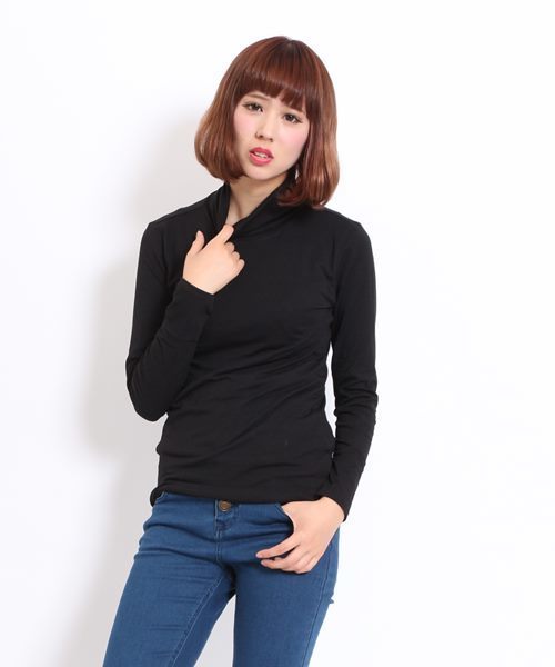 GIORDANO（ジョルダーノ）の「[GIORDANO]G-WARMER ハイネックロングスリーブＴシャツ（Tシャツ/カットソー・レディース・ホワイト系その他/ブラック/ブラック系その他/グレー系その他・SMALL/MEDIUM/LARGE）」の2枚目の写真