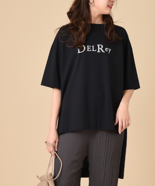 INTERPLANET(インタープラネット)の「ロゴプリントオーバーサイズTシャツ(Tシャツ/カットソー・レディース・ブラック/オフホワイト/グレイッシュベージュ・FREE)」の2枚目の写真