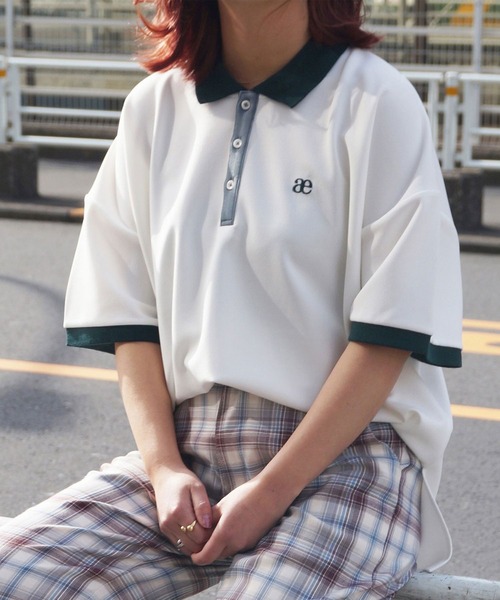 179/WG（イチナナキュウダブルジー）の「配色BIGポロシャツ（ポロシャツ・レディース・ピンク/オフホワイト/ブルー/グリーン/ネイビー・FREE）」の2枚目の写真