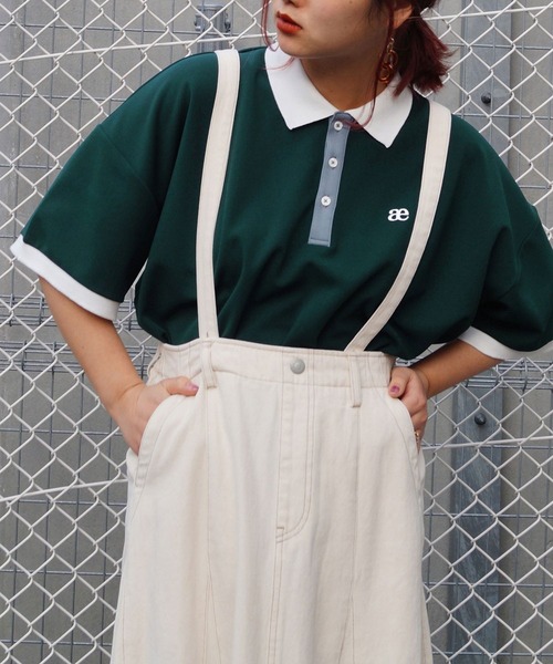 179/WG（イチナナキュウダブルジー）の「配色BIGポロシャツ（ポロシャツ・レディース・ピンク/オフホワイト/ブルー/グリーン/ネイビー・FREE）」の3枚目の写真