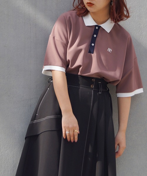 179/WG（イチナナキュウダブルジー）の「配色BIGポロシャツ（ポロシャツ・レディース・ピンク/オフホワイト/ブルー/グリーン/ネイビー・FREE）」の13枚目の写真