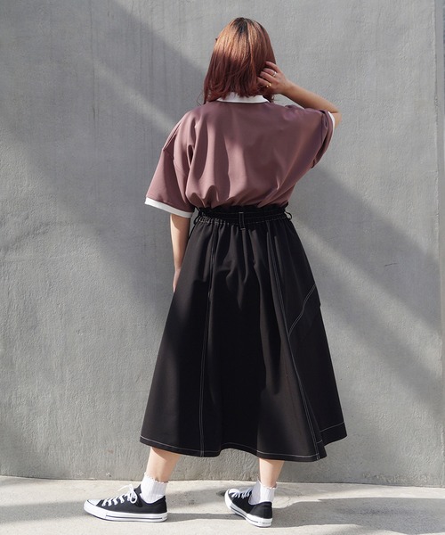 179/WG（イチナナキュウダブルジー）の「配色BIGポロシャツ（ポロシャツ・レディース・ピンク/オフホワイト/ブルー/グリーン/ネイビー・FREE）」の7枚目の写真