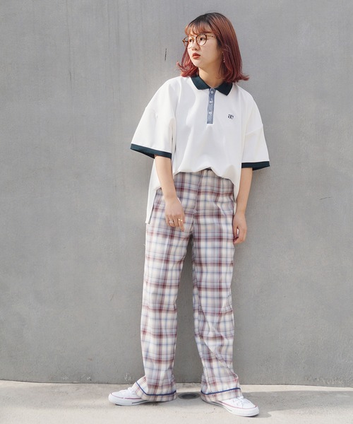 179/WG（イチナナキュウダブルジー）の「配色BIGポロシャツ（ポロシャツ・レディース・ピンク/オフホワイト/ブルー/グリーン/ネイビー・FREE）」の10枚目の写真