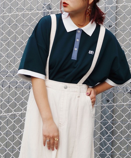 179/WG（イチナナキュウダブルジー）の「配色BIGポロシャツ（ポロシャツ・レディース・ピンク/オフホワイト/ブルー/グリーン/ネイビー・FREE）」の17枚目の写真