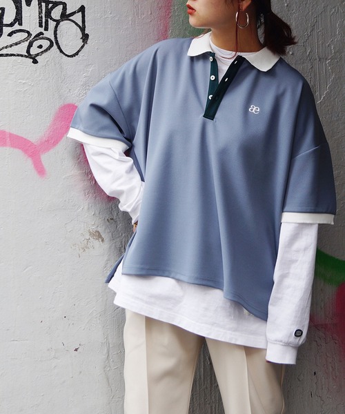 179/WG（イチナナキュウダブルジー）の「配色BIGポロシャツ（ポロシャツ・レディース・ピンク/オフホワイト/ブルー/グリーン/ネイビー・FREE）」の20枚目の写真