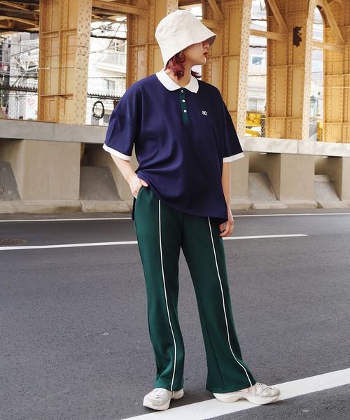 179/WG（イチナナキュウダブルジー）の「配色BIGポロシャツ（ポロシャツ・レディース・ピンク/オフホワイト/ブルー/グリーン/ネイビー・FREE）」の8枚目の写真