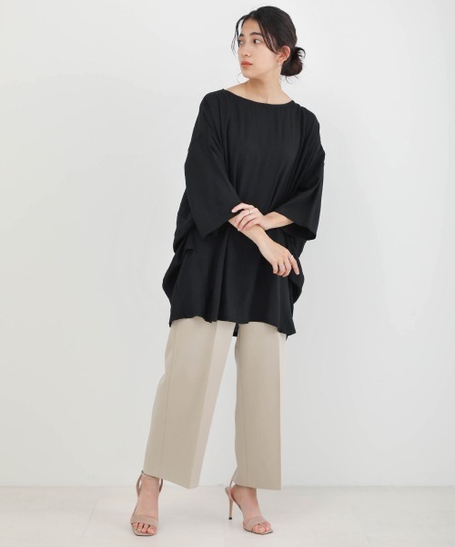 Bou Jeloud(ブージュルード)の「清涼感あるさらさら素材◆オーバーチュニック(シャツ/ブラウス・レディース・ブラック/ベージュ/ブルー/カーキ・38)」の17枚目の写真