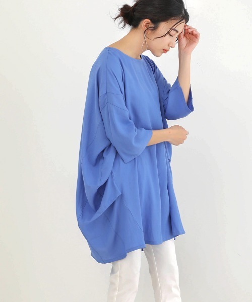 Bou Jeloud(ブージュルード)の「清涼感あるさらさら素材◆オーバーチュニック(シャツ/ブラウス・レディース・ブラック/ベージュ/ブルー/カーキ・38)」の15枚目の写真