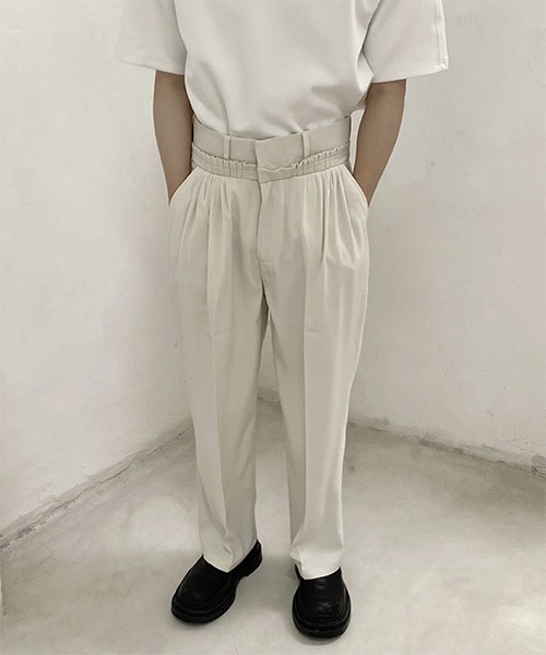 WESTBOY（ウエストボーイ）の「【WB ORIGINALS】Waist Gather Wide Slacks WO21S411PT（スラックス・メンズ・ホワイト/ブラック・M/XL/L）」の2枚目の写真