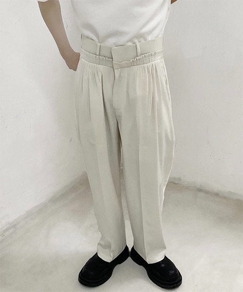 WESTBOY（ウエストボーイ）の「【WB ORIGINALS】Waist Gather Wide Slacks WO21S411PT（スラックス・メンズ・ホワイト/ブラック・M/XL/L）」の4枚目の写真