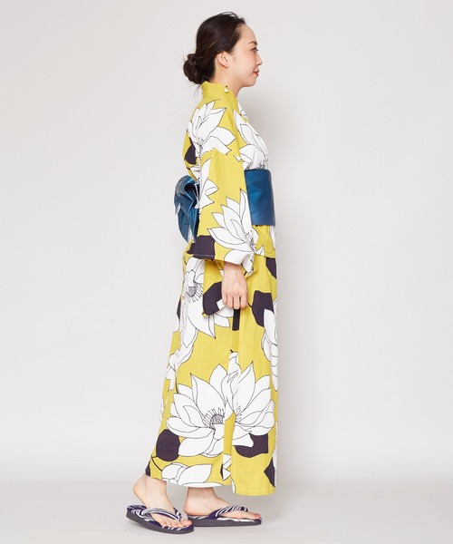 カヤ（カヤ）の「【カヤ】手捺染 対丈浴衣 蓮の花（浴衣・レディース・イエロー・FREE）」の3枚目の写真