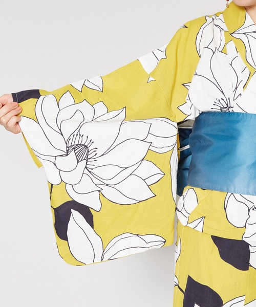 カヤ（カヤ）の「【カヤ】手捺染 対丈浴衣 蓮の花（浴衣・レディース・イエロー・FREE）」の7枚目の写真