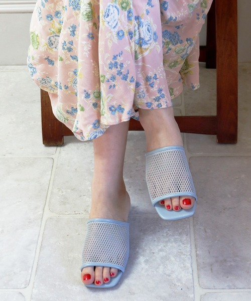 sesenta(セセンタ)の「【sesenta】太ヒールメッシュミュールサンダル(サンダル・レディース・ベージュ/オリーブ/グレー・S/M/L)」の1枚目の写真