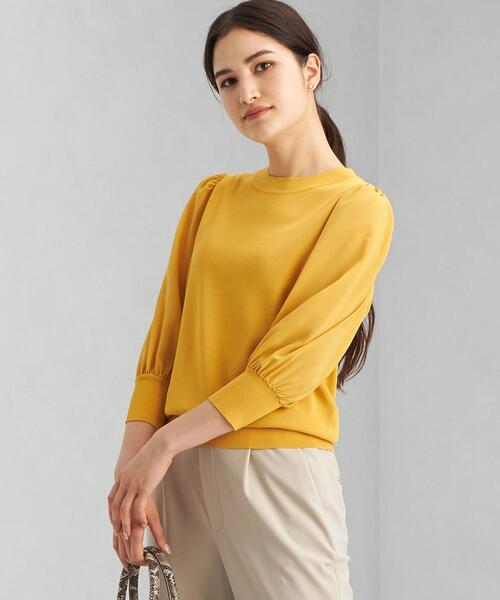 green label relaxing（グリーンレーベルリラクシング）の「ソウバリ ソデ シフォン プルオーバー ニット -ウォッシャブル-（ニット/セーター・レディース・ブラック/オフホワイト/イエロー・FREE）」の3枚目の写真