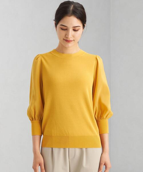 green label relaxing（グリーンレーベルリラクシング）の「ソウバリ ソデ シフォン プルオーバー ニット -ウォッシャブル-（ニット/セーター・レディース・ブラック/オフホワイト/イエロー・FREE）」の4枚目の写真