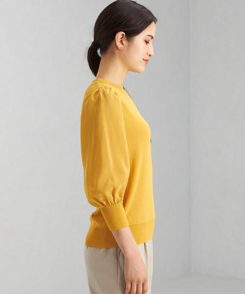 green label relaxing（グリーンレーベルリラクシング）の「ソウバリ ソデ シフォン プルオーバー ニット -ウォッシャブル-（ニット/セーター・レディース・ブラック/オフホワイト/イエロー・FREE）」の5枚目の写真