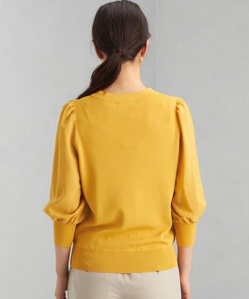 green label relaxing（グリーンレーベルリラクシング）の「ソウバリ ソデ シフォン プルオーバー ニット -ウォッシャブル-（ニット/セーター・レディース・ブラック/オフホワイト/イエロー・FREE）」の6枚目の写真