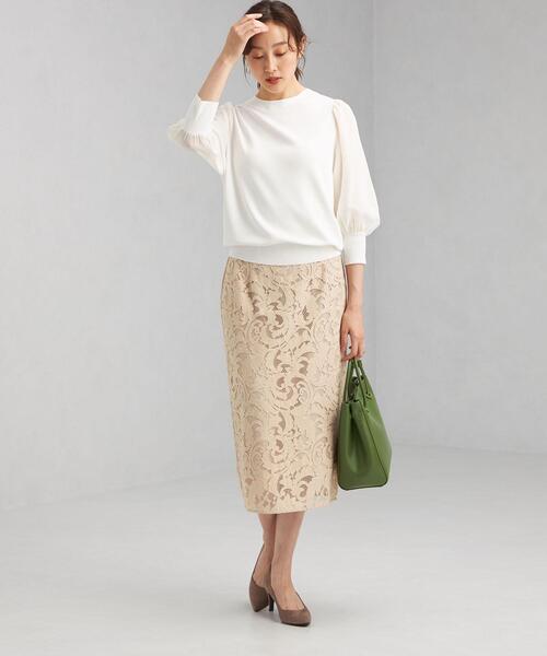 green label relaxing（グリーンレーベルリラクシング）の「ソウバリ ソデ シフォン プルオーバー ニット -ウォッシャブル-（ニット/セーター・レディース・ブラック/オフホワイト/イエロー・FREE）」の14枚目の写真