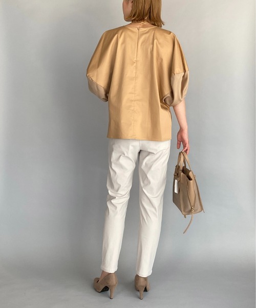 HERENCIA（ヘレンチア）の「袖ボリューム異素材プルオーバー（Tシャツ/カットソー・レディース・ブラック/ブラウン・M）」の4枚目の写真