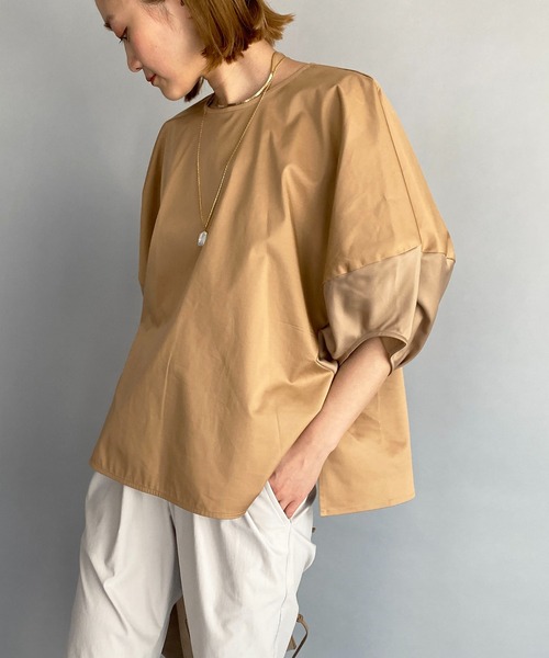 HERENCIA（ヘレンチア）の「袖ボリューム異素材プルオーバー（Tシャツ/カットソー・レディース・ブラック/ブラウン・M）」の7枚目の写真