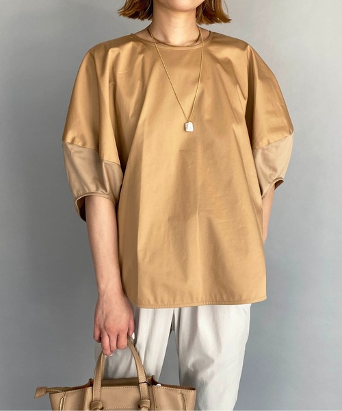 HERENCIA（ヘレンチア）の「袖ボリューム異素材プルオーバー（Tシャツ/カットソー・レディース・ブラック/ブラウン・M）」の3枚目の写真