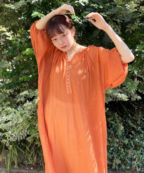 frunco（フランコ）の「2WAYボリュームギャザーワンピース（ワンピース・レディース・ピンク/オレンジ・FREE）」の6枚目の写真