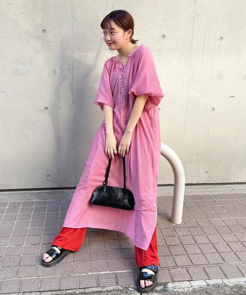 frunco（フランコ）の「2WAYボリュームギャザーワンピース（ワンピース・レディース・ピンク/オレンジ・FREE）」の14枚目の写真