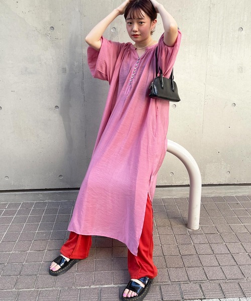 frunco（フランコ）の「2WAYボリュームギャザーワンピース（ワンピース・レディース・ピンク/オレンジ・FREE）」の16枚目の写真