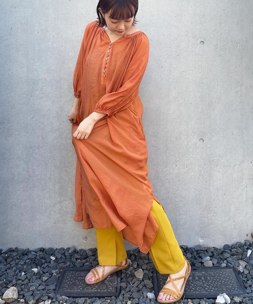 frunco（フランコ）の「2WAYボリュームギャザーワンピース（ワンピース・レディース・ピンク/オレンジ・FREE）」の3枚目の写真