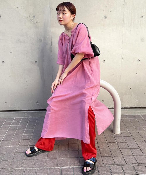 frunco（フランコ）の「2WAYボリュームギャザーワンピース（ワンピース・レディース・ピンク/オレンジ・FREE）」の21枚目の写真