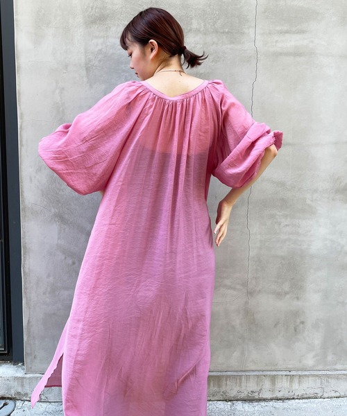 frunco（フランコ）の「2WAYボリュームギャザーワンピース（ワンピース・レディース・ピンク/オレンジ・FREE）」の5枚目の写真