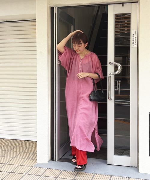 frunco（フランコ）の「2WAYボリュームギャザーワンピース（ワンピース・レディース・ピンク/オレンジ・FREE）」の17枚目の写真