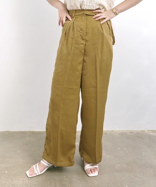 nemne store(ネンネストア)の「ショートケーキを頬張るウェストリボン付きセンタープレスパンツ(スラックス・レディース・グレー/キャメル/キナリ・SMALL/MEDIUM)」の3枚目の写真