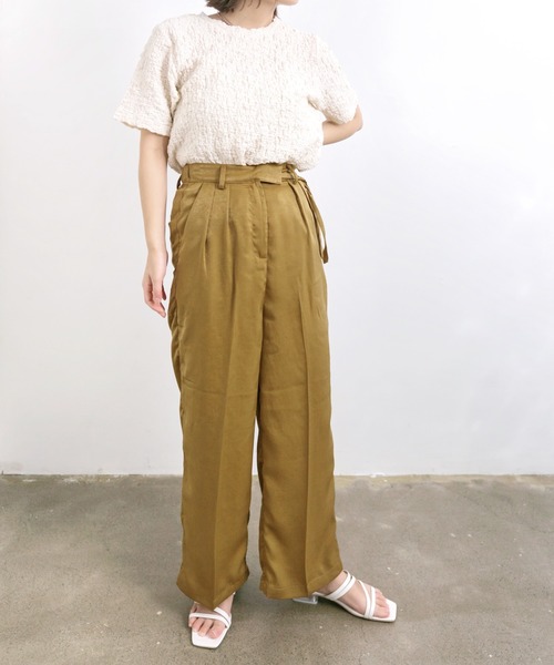 nemne store(ネンネストア)の「ショートケーキを頬張るウェストリボン付きセンタープレスパンツ(スラックス・レディース・グレー/キャメル/キナリ・SMALL/MEDIUM)」の22枚目の写真