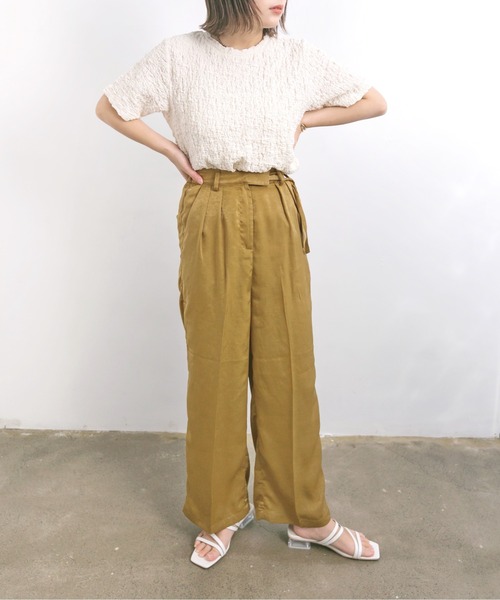 nemne store(ネンネストア)の「ショートケーキを頬張るウェストリボン付きセンタープレスパンツ(スラックス・レディース・グレー/キャメル/キナリ・SMALL/MEDIUM)」の8枚目の写真