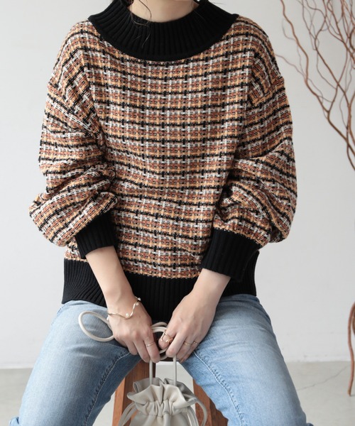 frames RAY CASSIN(フレームスレイカズン)の「【WEB限定】配色ジャガードニットプル(ニット/セーター・レディース・モカ/ブラック/グレー/オレンジ・FREE)」の4枚目の写真