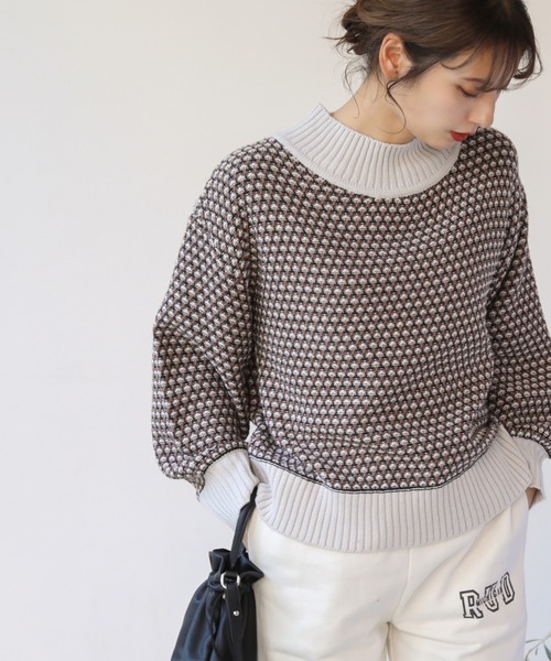 frames RAY CASSIN(フレームスレイカズン)の「【WEB限定】配色ジャガードニットプル(ニット/セーター・レディース・モカ/ブラック/グレー/オレンジ・FREE)」の1枚目の写真