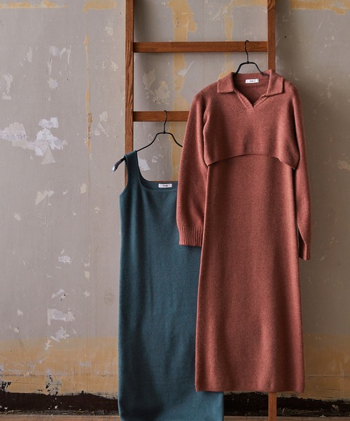 Keeepy（キーピー）の「【Keeepy】knit sleeveless dress & open collar pullover ensemble（ワンピース・レディース・エンジ/ブルー・FREE）」の9枚目の写真