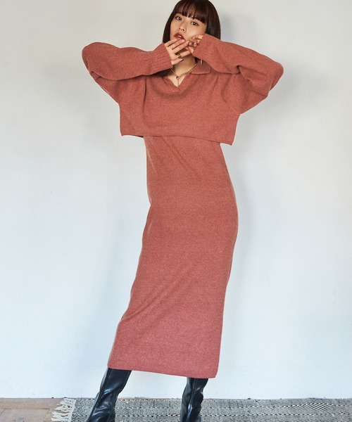 Keeepy（キーピー）の「【Keeepy】knit sleeveless dress & open collar pullover ensemble（ワンピース・レディース・エンジ/ブルー・FREE）」の3枚目の写真